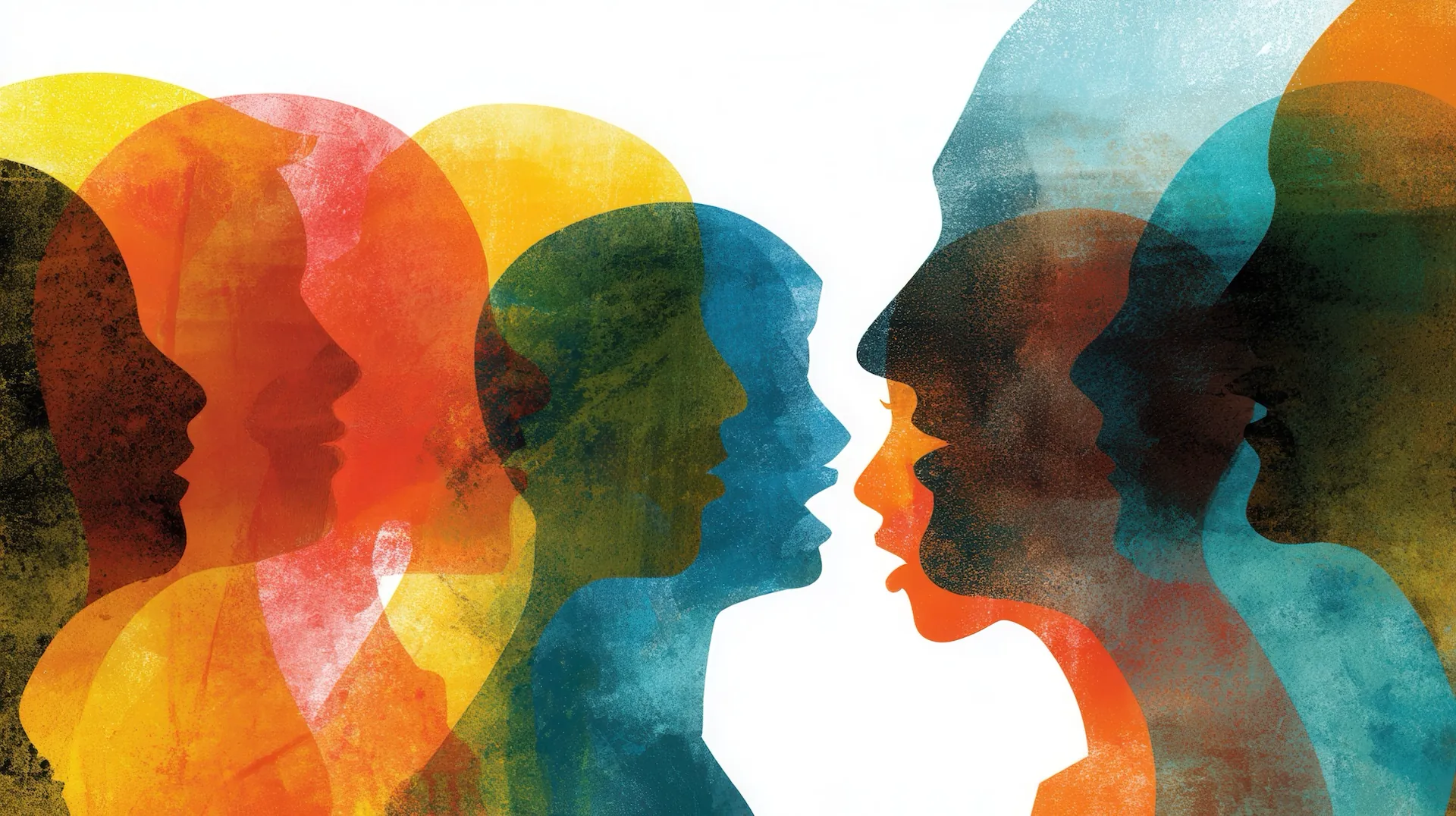 Colorful Shadows of people heads talking to each other